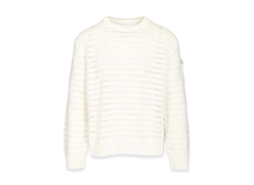 MM6 Maison Margiela Open Knit Stripe Cotton Crewneck Sweater "White"