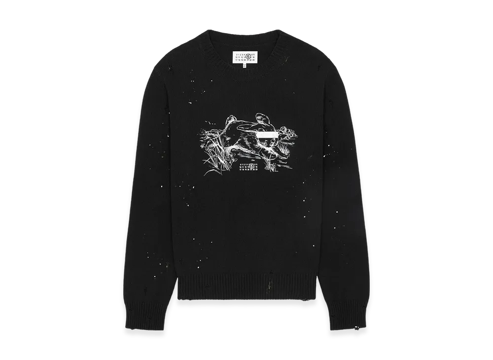 MM6 Maison Margiela Men's White Rabbit Print Sweater "Black"