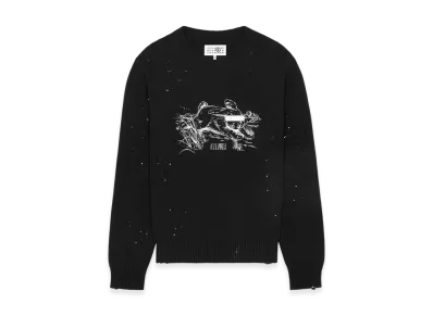 MM6 Maison Margiela Men's White Rabbit Print Sweater "Black"