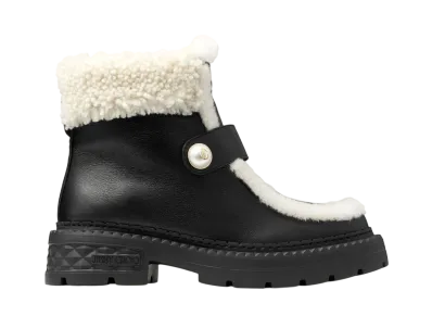 Jimmy Choo Women's Shea Ankle Boot Flat Leather Shearling "Black/Natural"