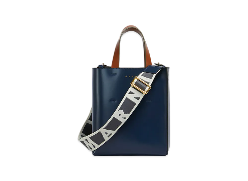 MARNI Museo Mini Bag in Leather "Glass Blue/Truffle/Moka"