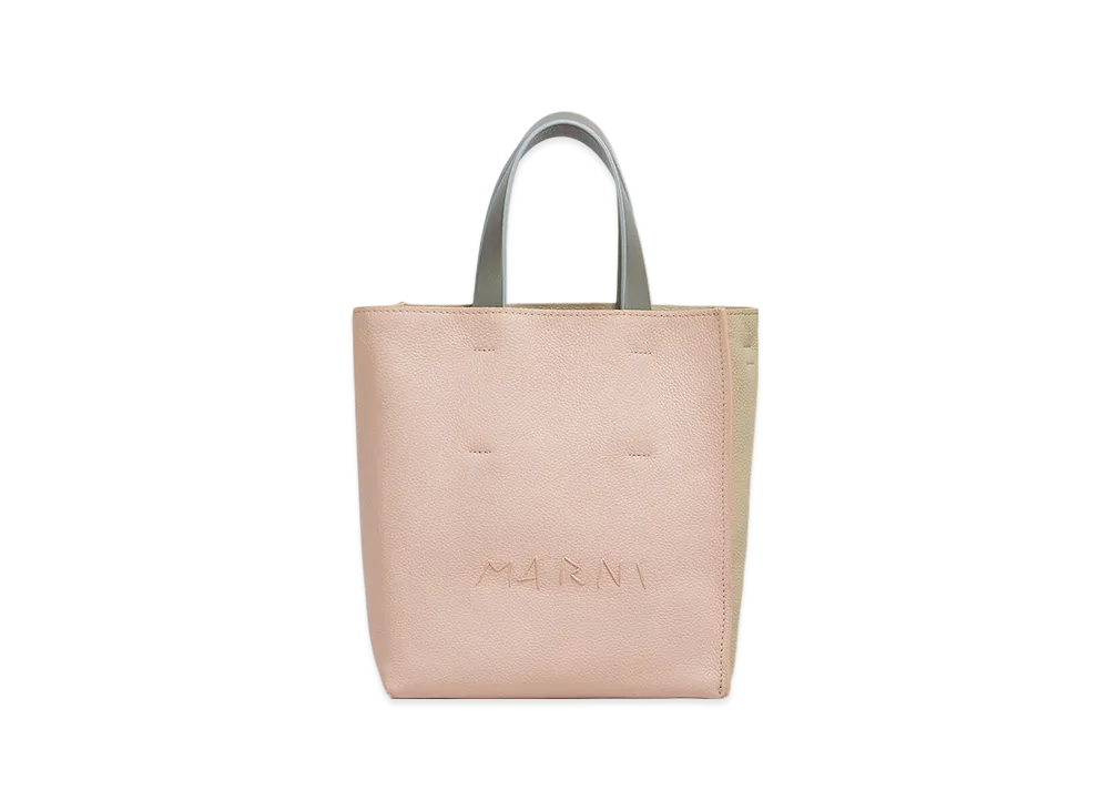MARNI Museo Soft Mini Bag in Leather with Marni Mending "Camellia Winter/Wheat"