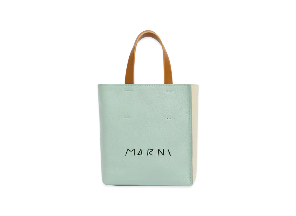 MARNI Museo Soft Mini Bag in Leather with Marni Mending "Linden/Shell/Moka"