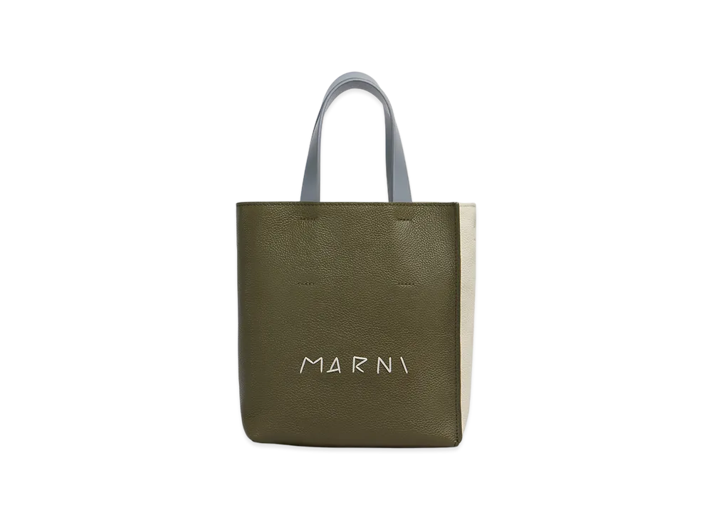 MARNI Museo Soft Mini Bag in Leather with Marni Mending "Deep Sage/Shell/Storm Blue"