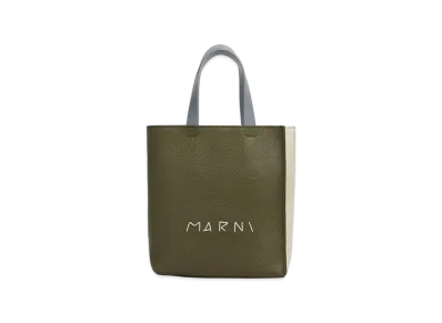 MARNI Museo Soft Mini Bag in Leather with Marni Mending "Deep Sage/Shell/Storm Blue"