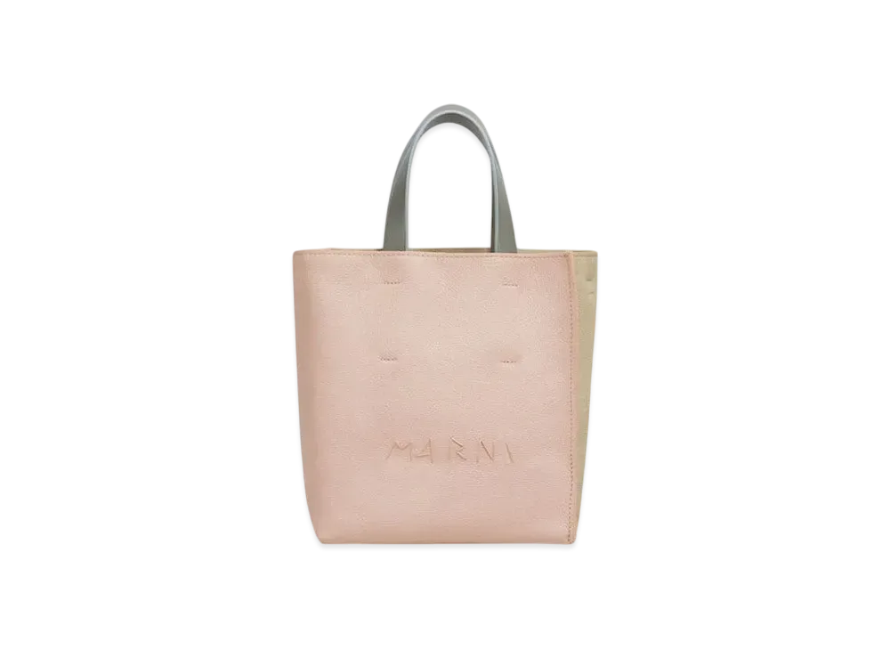 Marni Museo Soft Mini Bag in Leather with Marni Symbol Embroidery "Camellia/Winter Wheat"
