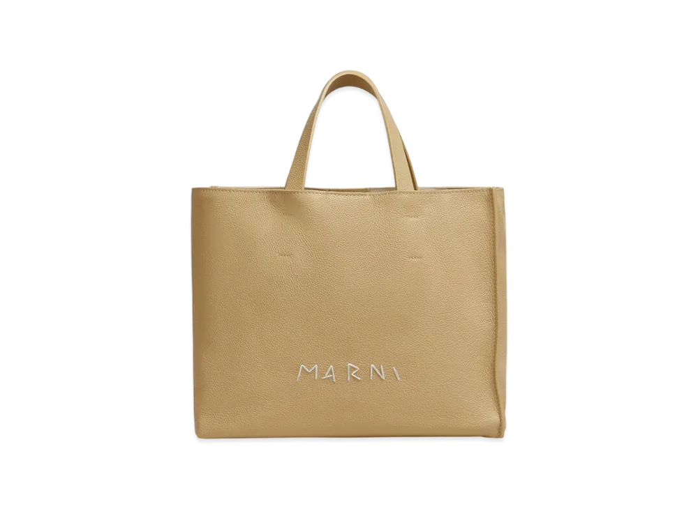 MARNI Museo Soft Tote Bag in Leather with Marni Mending Decoration "Nomad/Beige"