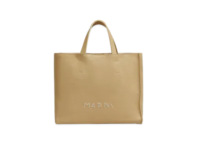 MARNI Museo Soft Tote Bag in Leather with Marni Mending Decoration "Nomad/Beige"