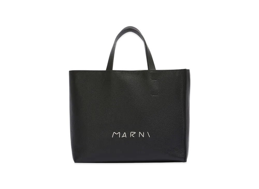 MARNI Museo Soft Tote Bag in Leather with Marni Symbol Embroidery "Black"