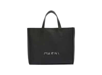 MARNI Museo Soft Tote Bag in Leather with Marni Symbol Embroidery "Black"