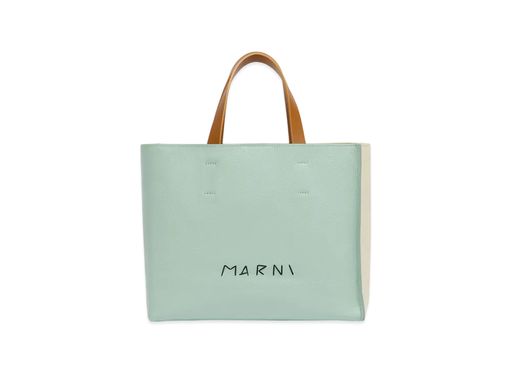 MARNI Museo Soft Tote Bag in Leather with Marni Symbol Embroidery "Linden/Shell/Moka"