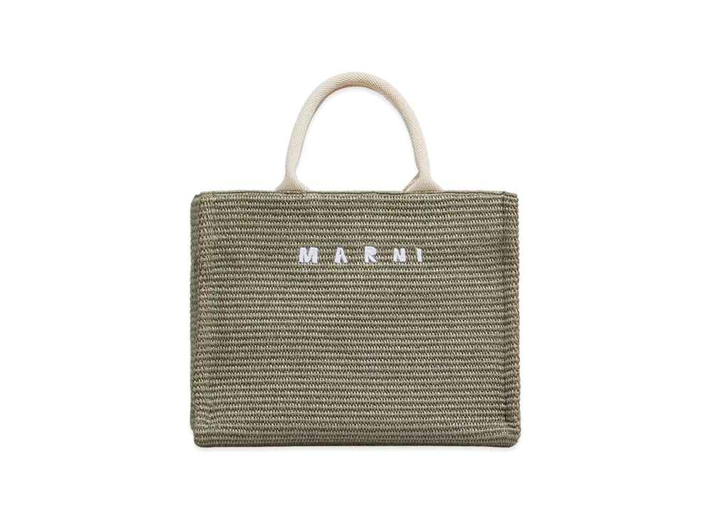 MARNI Small Tote Bag in Raffia Effect "Dusty Olive"