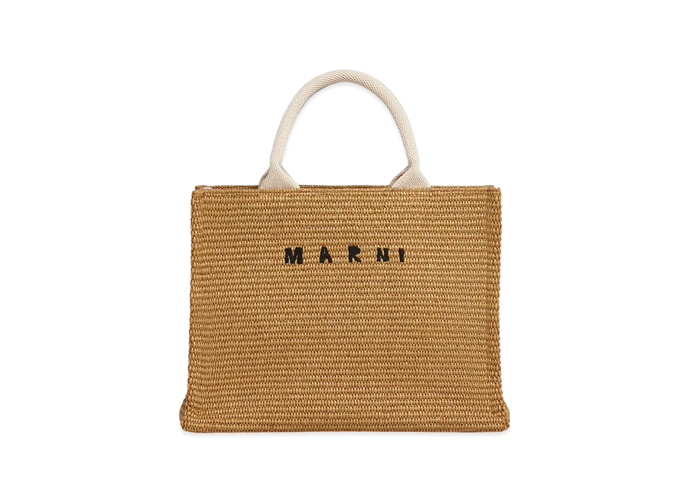 MARNI Small Tote Bag in Raffia Effect "Raw Siena/Natural"