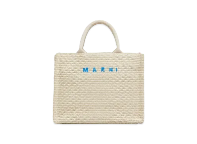MARNI Small Tote Bag in Raffia Effect "Beige Flower"
