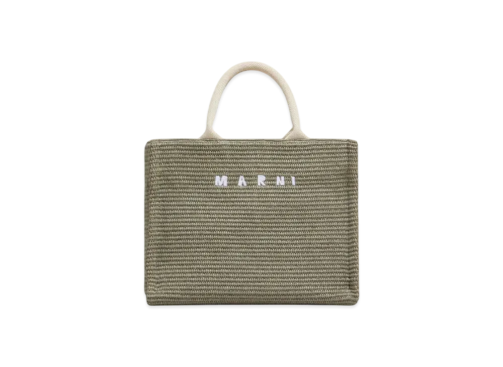 Marni Raffia-Effect Small Tote Bag "Dusty Olive"