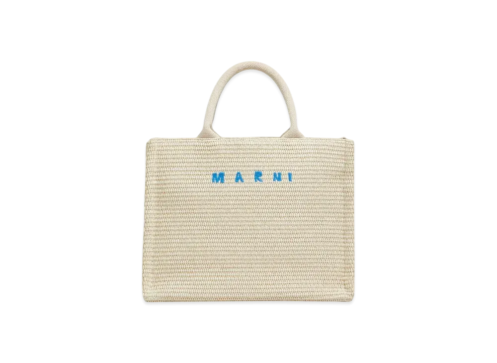 Marni Raffia-Effect Small Tote Bag "Beige Flower"