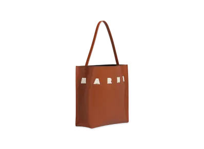 MARNI Museo Medium Hobo Bag in Leather with Patch "Moka/Ivory"