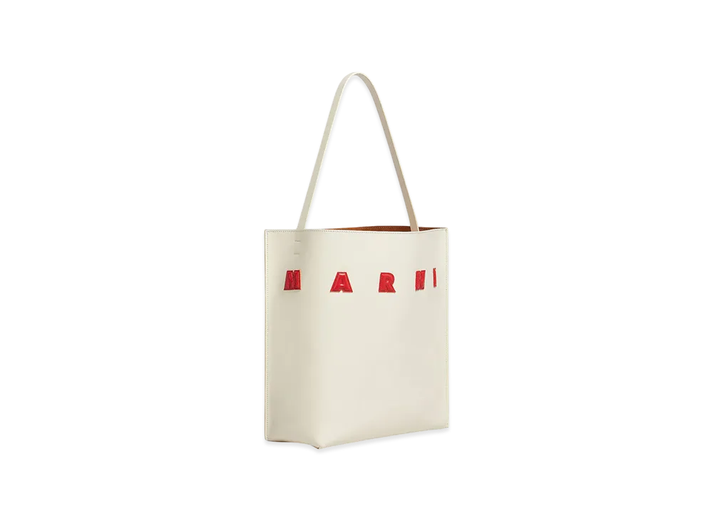 MARNI Museo Medium Hobo Bag in Leather with Patch "Ivory/Lacquer"