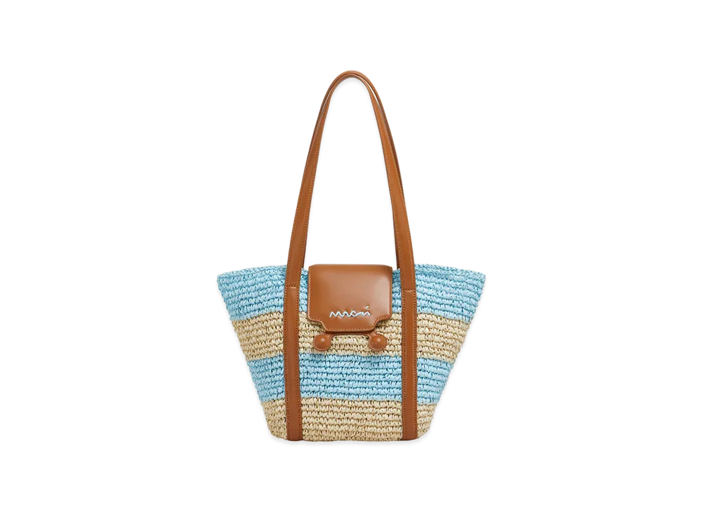 MARNI Small Trunkaroo Beach Bag in Striped Raffia Effect "Natural/Rain"