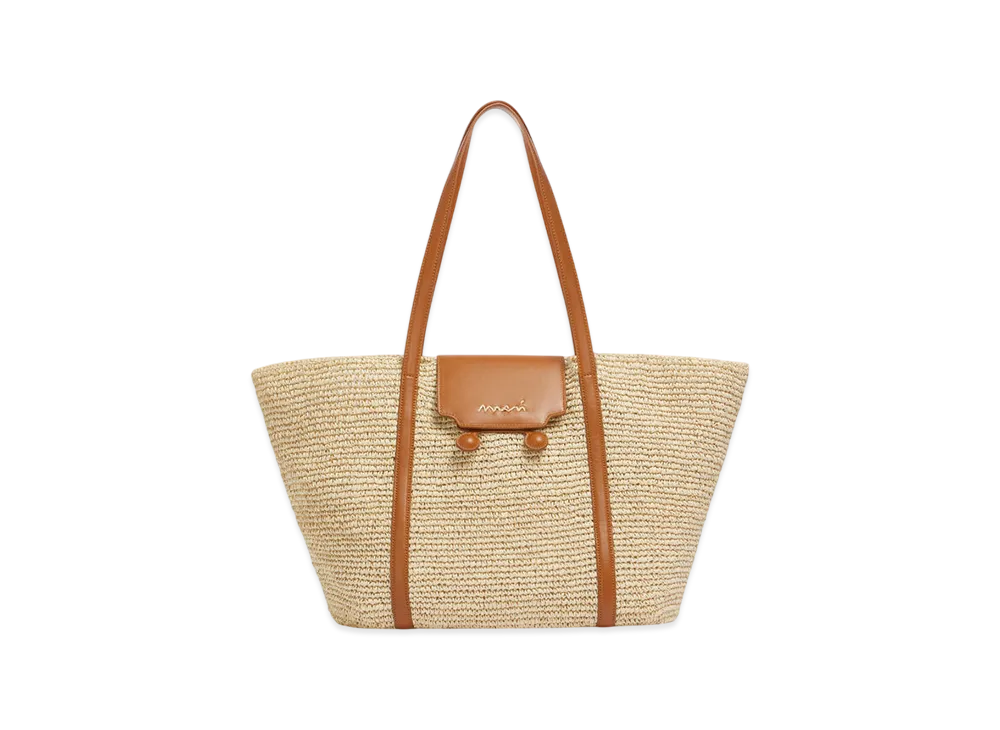 MARNI Medium Trunkaroo Beach Bag in Striped Raffia Effect "Natural"