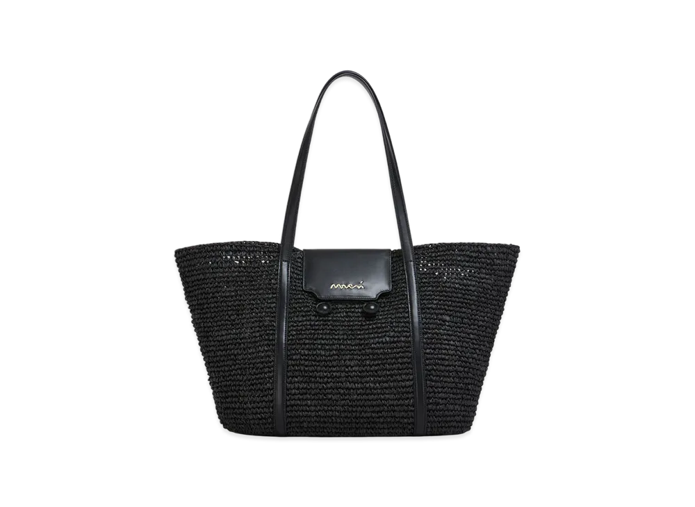 MARNI Medium Trunkaroo Beach Bag in Striped Raffia Effect "Black"