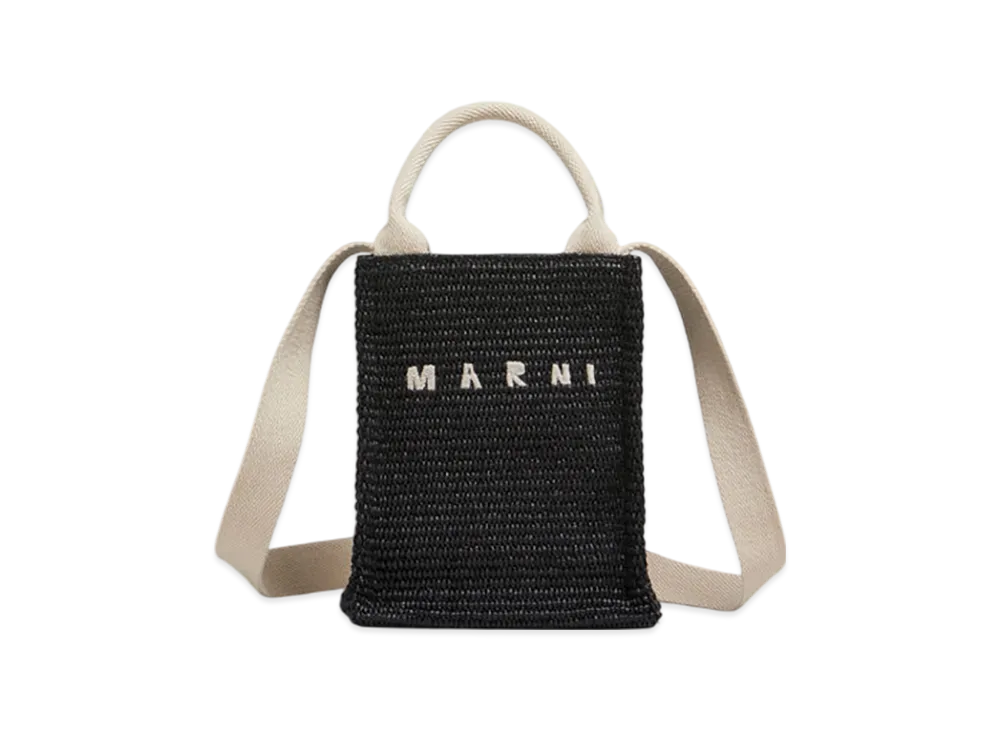 MARNI Mini Tote Bag in Raffia Effect "Black/Natural"
