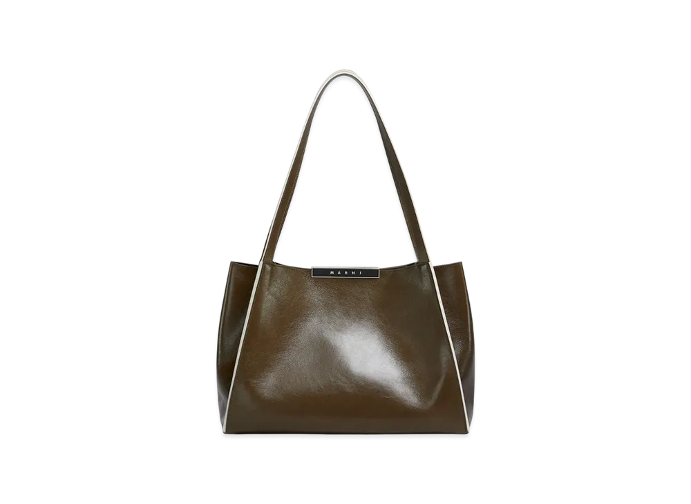 MARNI Cresta E/W Small Tote Bag in Leather "Deep Sage"
