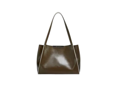 MARNI Cresta E/W Small Tote Bag in Leather "Deep Sage"