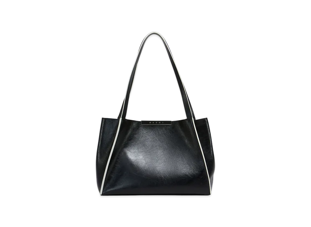 MARNI Cresta E/W Small Tote Bag in Leather "Black"
