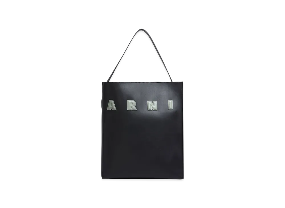 MARNI Museo Hobo Bag in Leather with Patch "Black/Step"