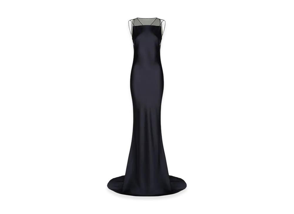 Maison Margiela Women's Hammered Satin Evening Long Dress "Navy"