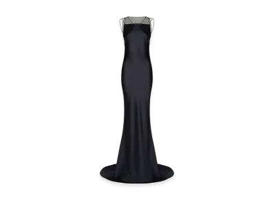 Maison Margiela Women's Hammered Satin Evening Long Dress "Navy"
