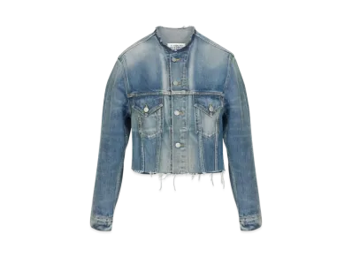 Maison Margiela Men's Cropped Collarless Denim Jacket "Blue"