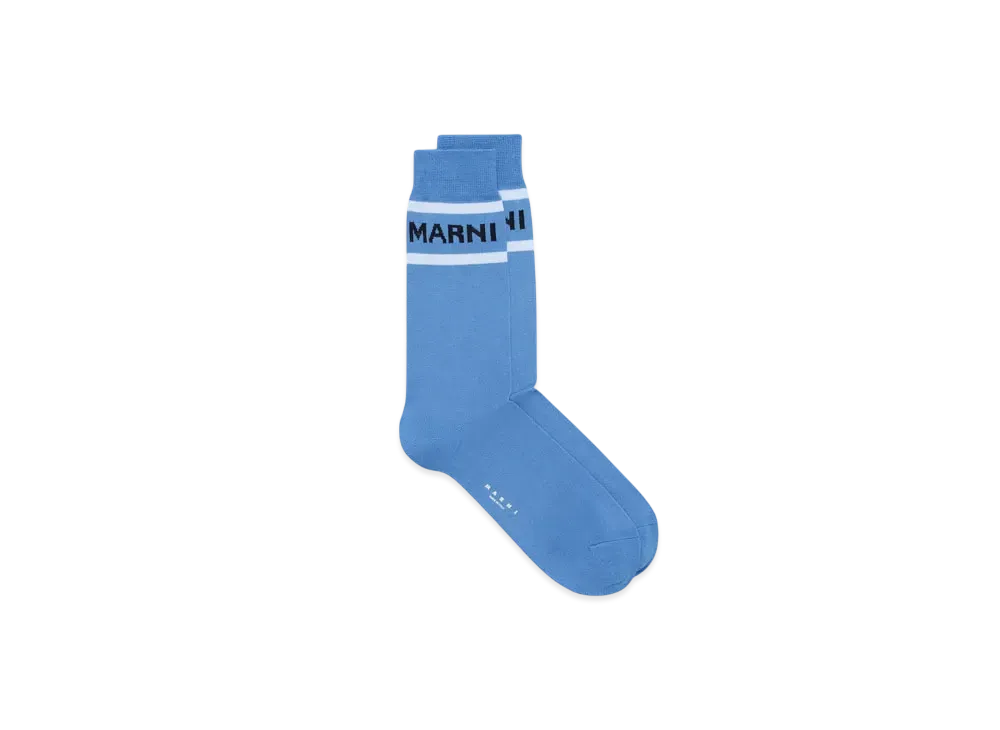 Marni Men's Cotton Socks with Logo Cuffs "Blue Lilac"