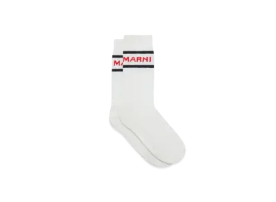 Marni Men's Cotton Socks with Logo Cuffs "Ivory"