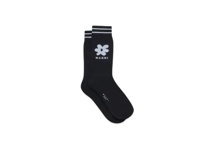 Marni Men's Cotton Socks with Jacquard Flower Detail "Black"