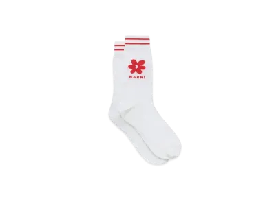Marni Men's Cotton Socks with Jacquard Flower Detail "Ivory"