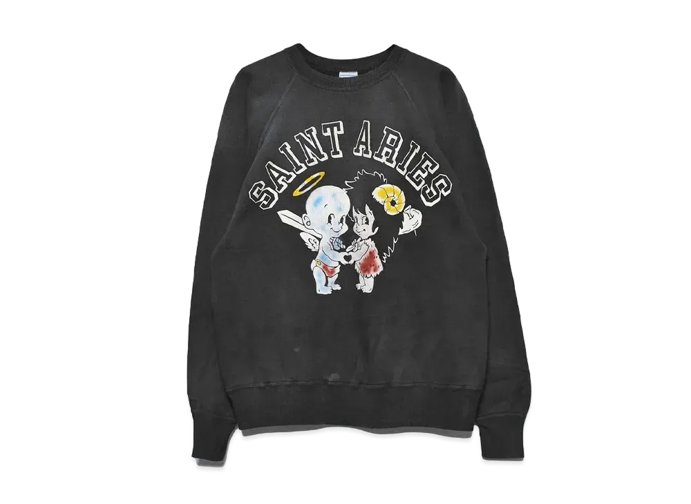 SAINT Mxxxxxx x Aries 23Aw Crew Neck Sweat "Black"