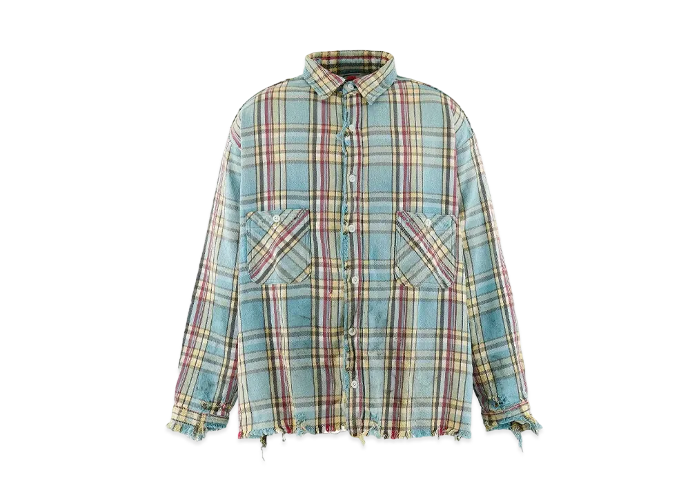 SAINTMxxxxx × LASTMAN FLANNEL SHIRT SAINT MXXXXXX + LASTMAN Distressed Checked Cotton-Flannel Shirt