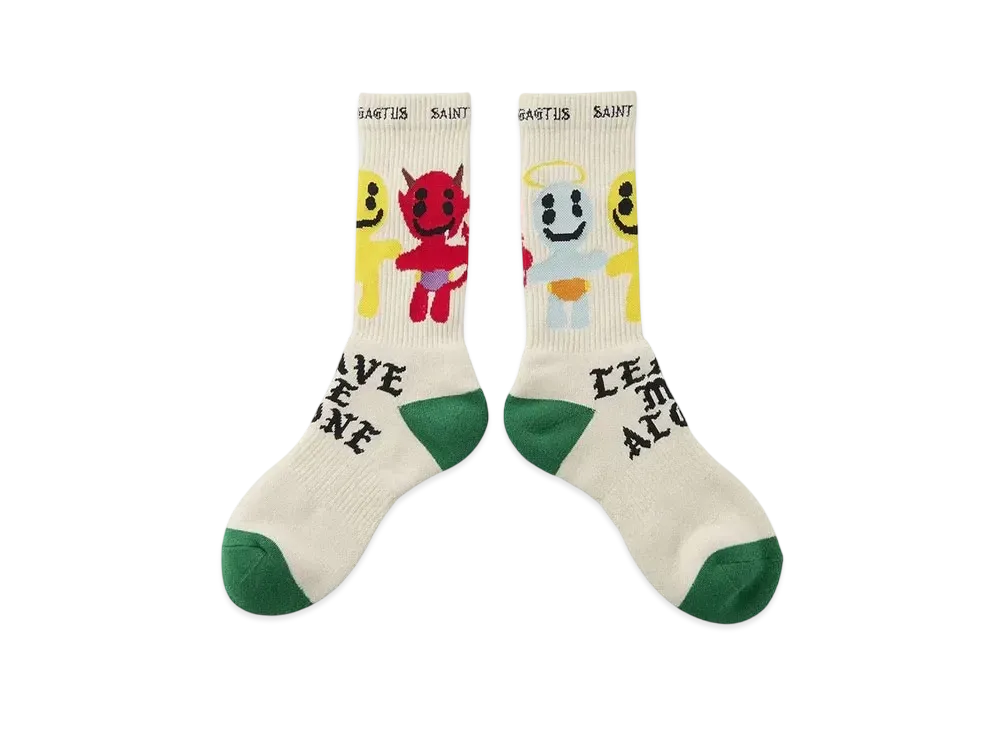Saint Mxxxxxx x Cactus Plant Flea Market Leave Me Alone Socks "Ecru" SM-YS1-0000-C12