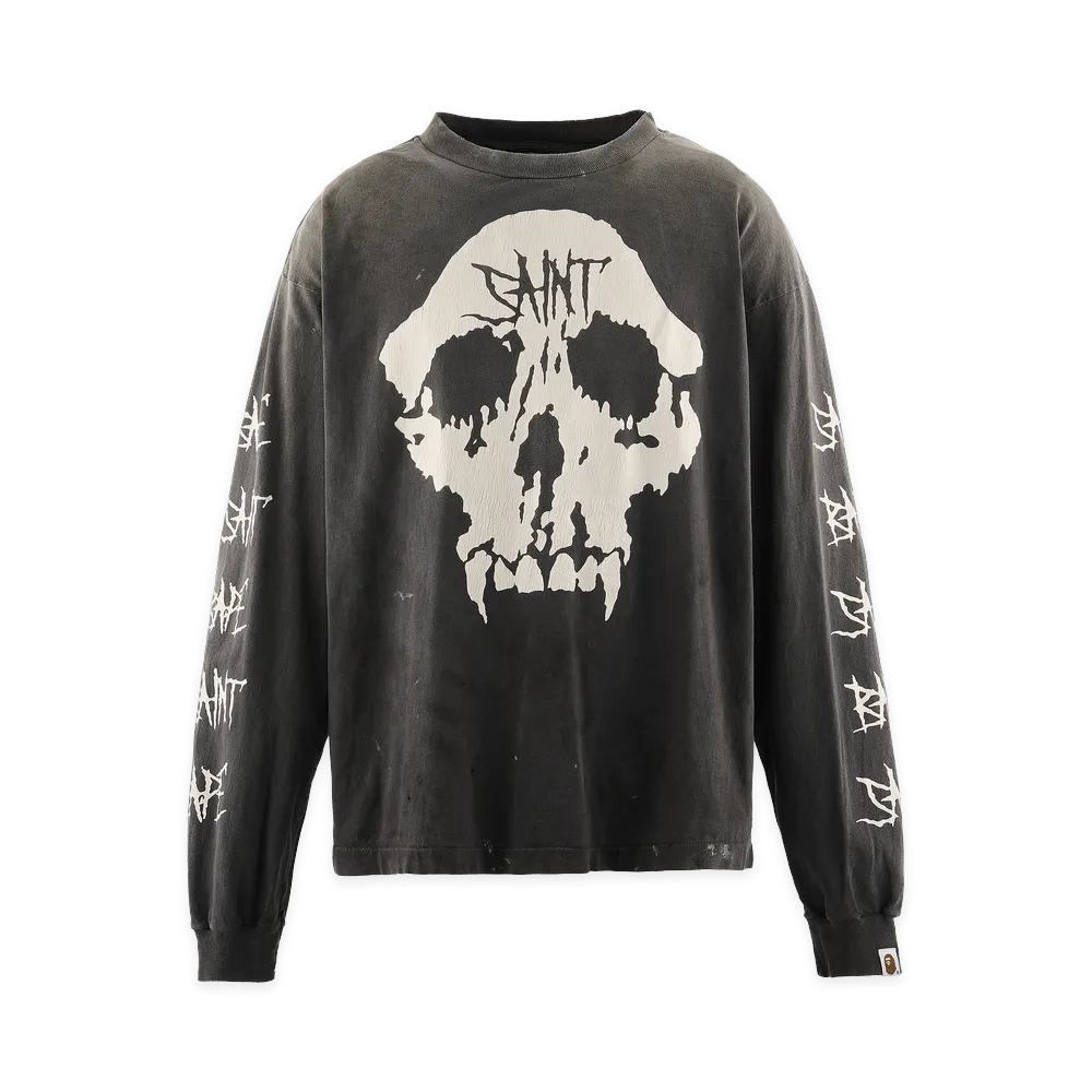 SAINT Mxxxxxx x A BATHING APE Bape LS T-Shirt Skull "Black"