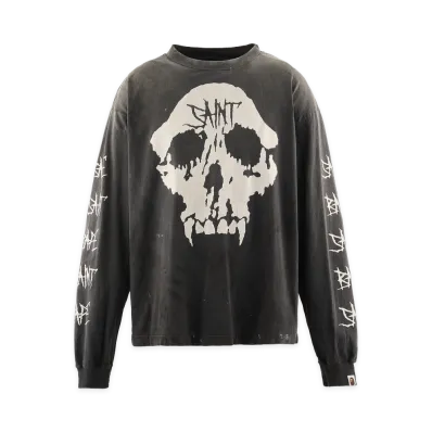 SAINT Mxxxxxx x A BATHING APE Bape LS T-Shirt Skull "Black"