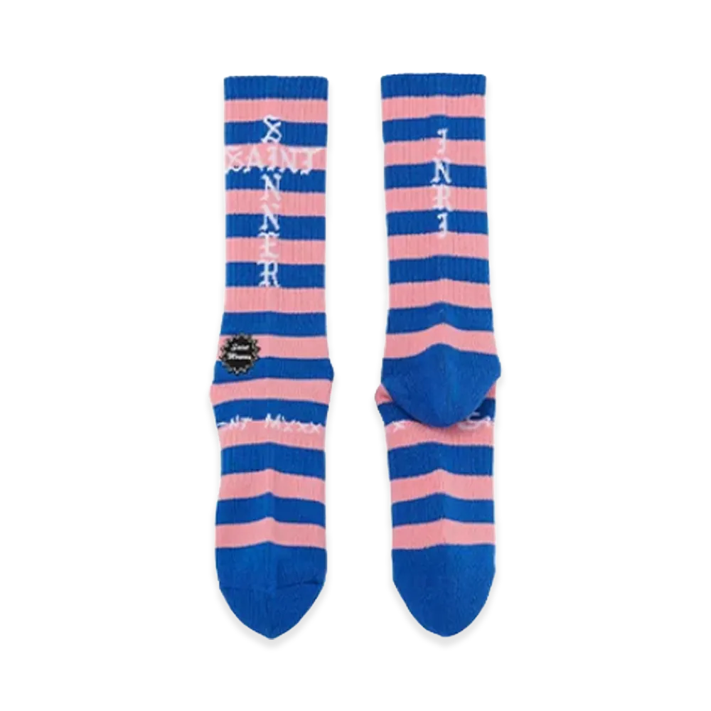 SAINT Mxxxxxx Socks / Border "Blue/Pink"