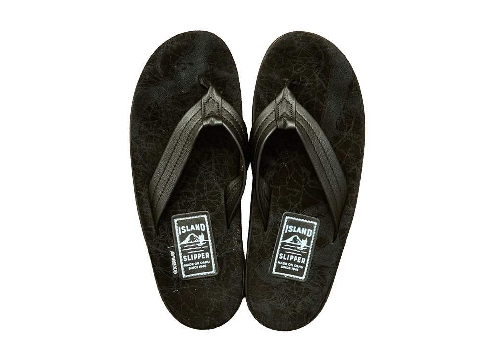 AVIREX x ISLAND SLIPPER Map Pattern Tongs Sandal "Black"