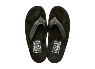 AVIREX x ISLAND SLIPPER Map Pattern Tongs Sandal "Black"