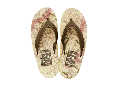 AVIREX x ISLAND SLIPPER Map Pattern Tongs Sandal "Beige"