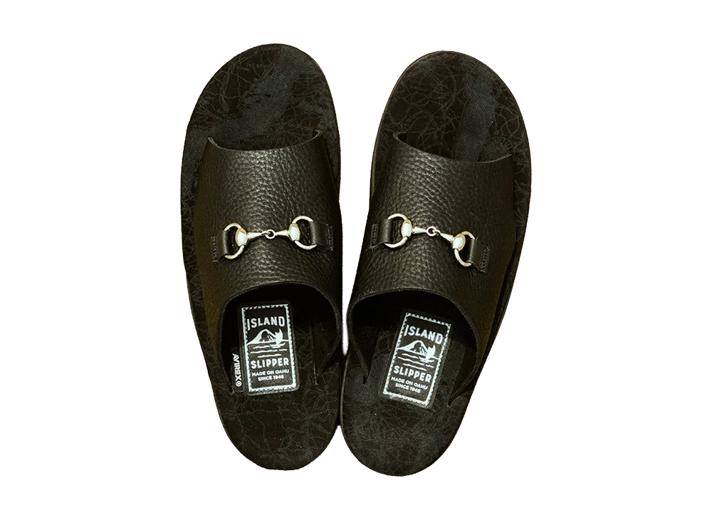 AVIREX x ISLAND SLIPPER Map Pattern Slide Bit Sandal "Black"