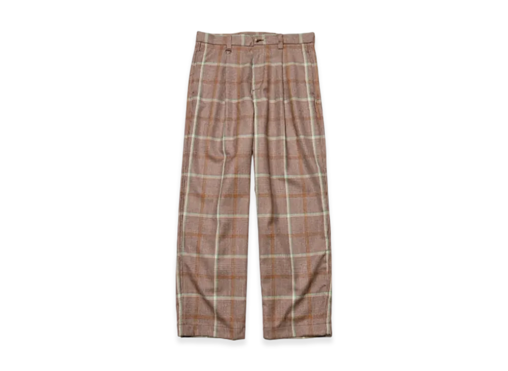 SOPHNET. Saxony Wool Check Relax-Fit Tuck Slacks "Brown Check"