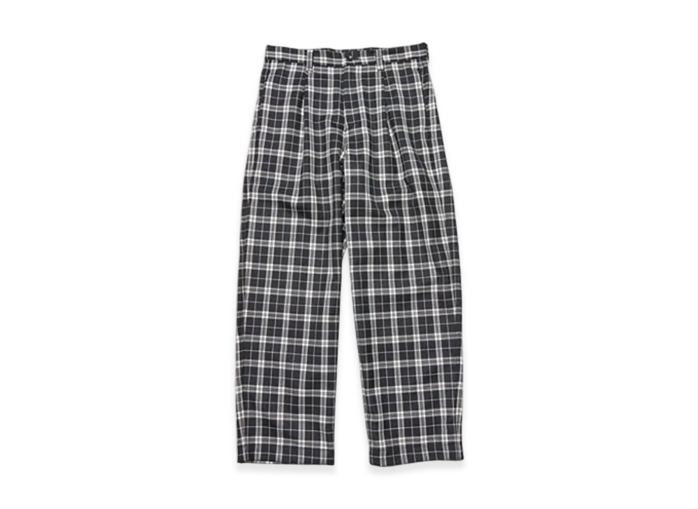 SOPHNET. Saxony Wool Check Relax-Fit Tuck Slacks "Black Check"