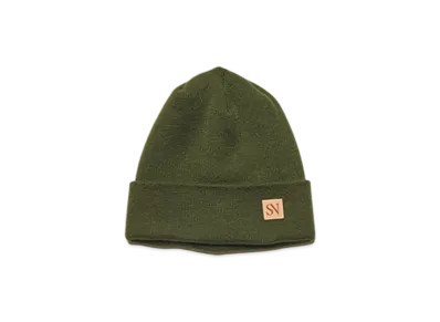 SOPHNET. Leather Patch Knit Cap "Khaki"